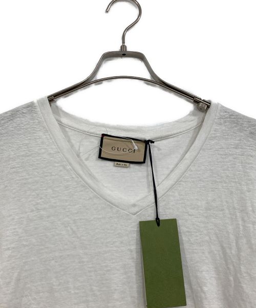 GUCCI（グッチ）GUCCI (グッチ) LINEN V-NECK T-SHIRT ホワイト サイズ:Lの古着・服飾アイテム