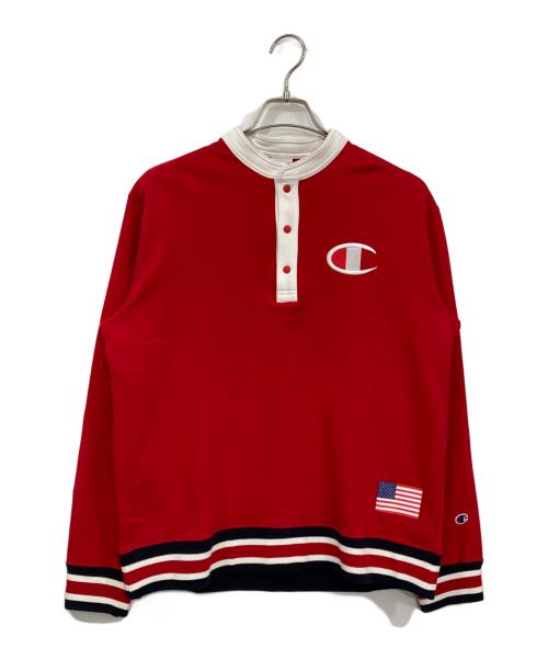 Champion（チャンピオン）Champion (チャンピオン) ヘンリーネックスウェット レッド サイズ:Lの古着・服飾アイテム