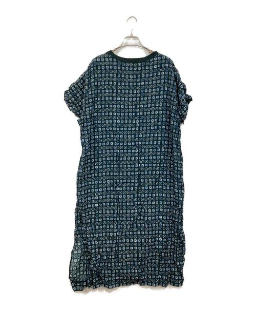 45R（フォーティファイブ・アール）45R (フォーティファイブ・アール) レーヨンダンプ×天竺の小紋プリントドレス グリーンの古着・服飾アイテム