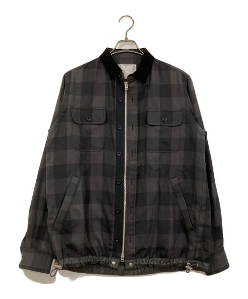 sacai（サカイ）sacai (サカイ) ドローコードバッファローチェックシャツジャケット グレー サイズ:2の古着・服飾アイテム