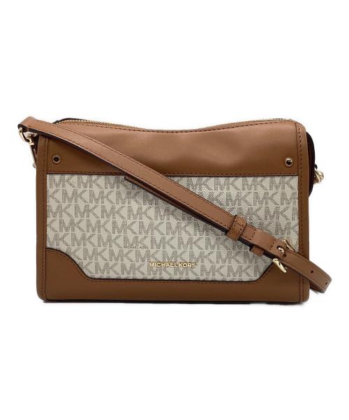 MICHAEL KORS（マイケル・コース）MICHAEL KORS (マイケルコース) ハリソンラージロゴクロスボディバッグ ホワイト×ブラウンの古着・服飾アイテム