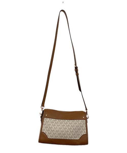 MICHAEL KORS（マイケル・コース）MICHAEL KORS (マイケルコース) ハリソンラージロゴクロスボディバッグ ホワイト×ブラウンの古着・服飾アイテム