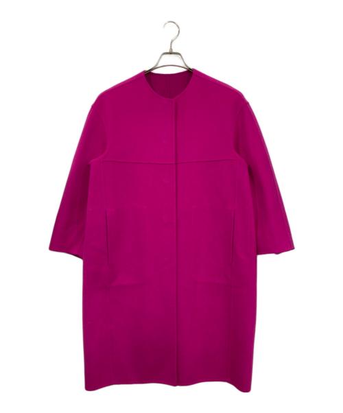 DRAWER（ドゥロワー）DRAWER (ドゥロワー) ウールリバーノーカラーコート ピンク サイズ:34の古着・服飾アイテム