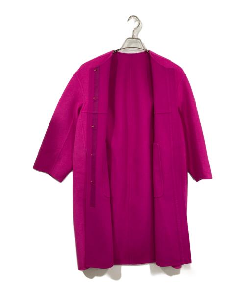DRAWER（ドゥロワー）DRAWER (ドゥロワー) ウールリバーノーカラーコート ピンク サイズ:34の古着・服飾アイテム