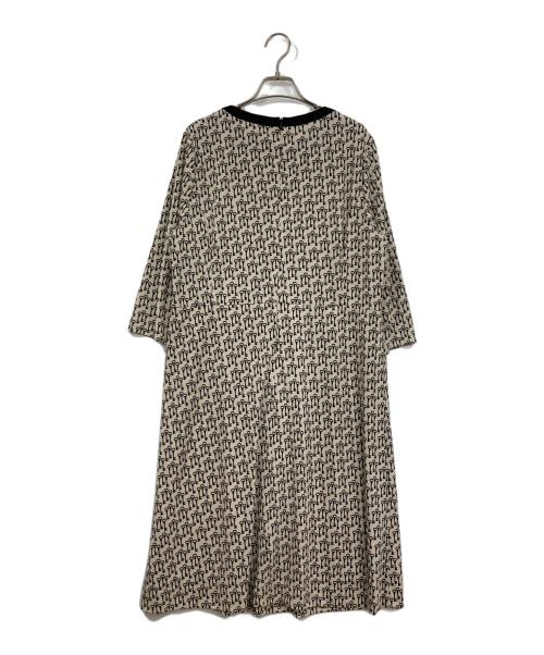 Leilian（レリアン）LEILIAN (レリアン) 鍵柄プリントワンピース ブラック×ベージュ サイズ:17+の古着・服飾アイテム