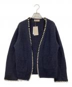 JUSGLITTYジャスグリッティー）の古着「パール付ニットジャケット」｜ネイビー