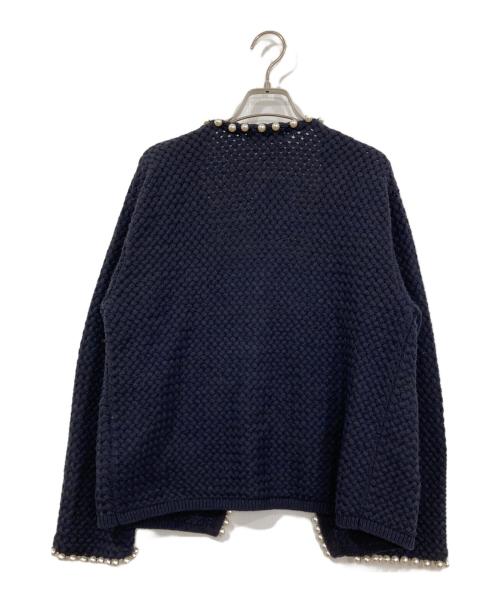JUSGLITTY（ジャスグリッティー）JUSGLITTY (ジャスグリッティー) パール付ニットジャケット ネイビー サイズ:2 未使用品の古着・服飾アイテム
