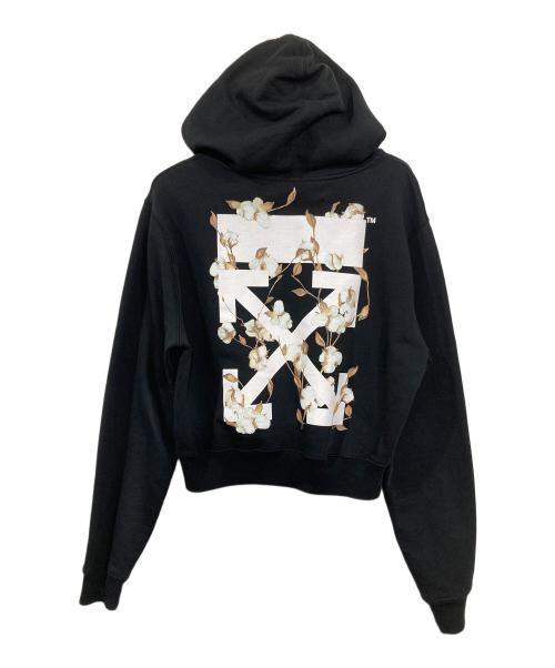 OFFWHITE（オフホワイト）OFFWHITE (オフホワイト) バックアローフラワープリント ショート丈パーカー ブラック サイズ:XSの古着・服飾アイテム