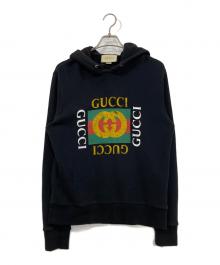 GUCCI（グッチ）の古着「ヴィンテージ加工オールドロゴプリントスウェットパーカー」｜ブラック