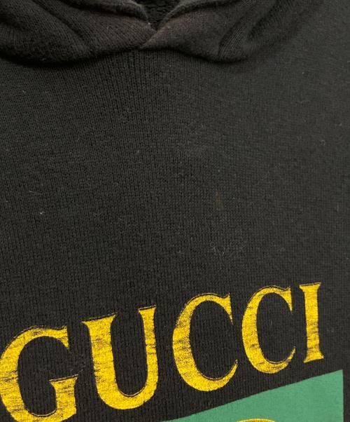 GUCCI（グッチ）GUCCI (グッチ) ヴィンテージ加工オールドロゴプリントスウェットパーカー ブラック サイズ:XSの古着・服飾アイテム