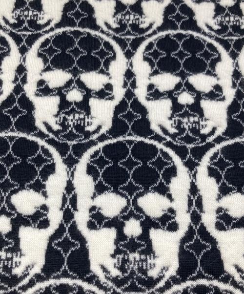 lucien pellat-finet（ルシアン・ペラフィネ）lucien pellat-finet (ルシアン・ペラフィネ) スカル総柄カシミヤ混ストール ホワイト×ブラックの古着・服飾アイテム