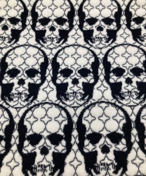 lucien pellat-finet（ルシアン・ペラフィネ）lucien pellat-finet (ルシアン・ペラフィネ) スカル総柄カシミヤ混ストール ホワイト×ブラックの古着・服飾アイテム