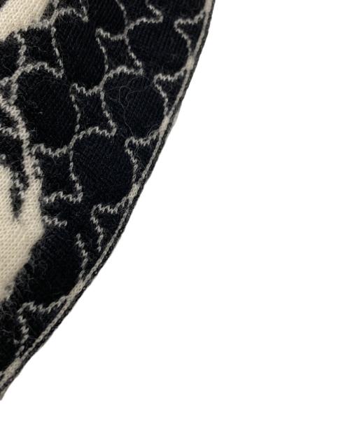 lucien pellat-finet（ルシアン・ペラフィネ）lucien pellat-finet (ルシアン・ペラフィネ) スカル総柄カシミヤ混ストール ホワイト×ブラックの古着・服飾アイテム