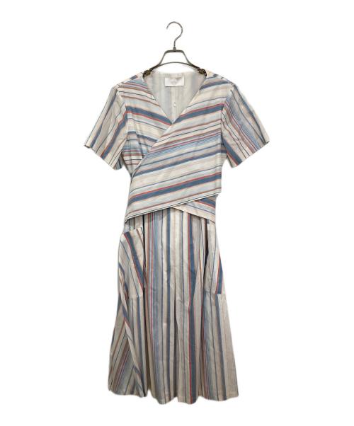 BOSS HUGO BOSS（ボス ヒューゴボス）BOSS HUGO BOSS (ボス ヒューゴボス) 半袖ストライプワンピース ホワイト サイズ:42の古着・服飾アイテム