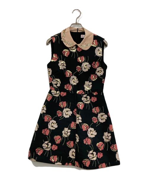 RED VALENTINO（レッドヴァレンティノ）RED VALENTINO (レッドヴァレンティノ) フラワー刺繍ノースリーブワンピース ブラック サイズ:38の古着・服飾アイテム