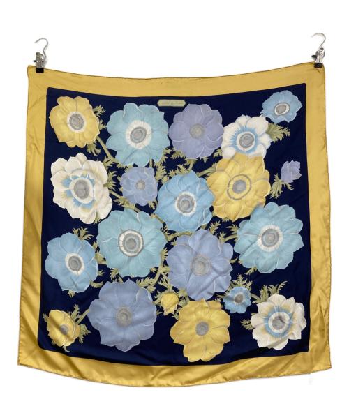 Salvatore Ferragamo（サルヴァトーレ フェラガモ）Salvatore Ferragamo (サルヴァトーレ フェラガモ) 花柄シルクスカーフ イエロー×ネイビーの古着・服飾アイテム
