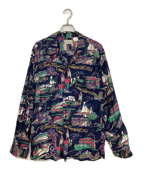 Sun Surf（サンサーフ）Sun Surf (サンサーフ) 長袖アロハシャツ ネイビー サイズ:Ⅿの古着・服飾アイテム