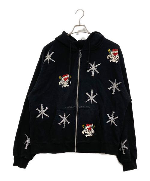 unknown（アンノウン）Unknown (アンノウン) ED HARDY (エド ハーディー) ラインストーンジップパーカー ブラック サイズ:Lの古着・服飾アイテム