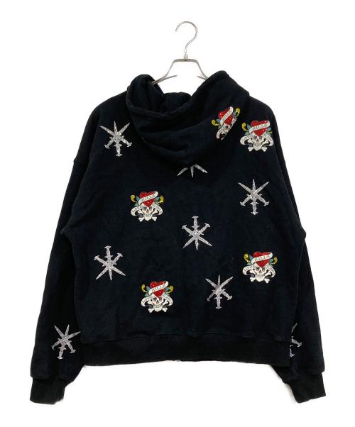 unknown（アンノウン）Unknown (アンノウン) ED HARDY (エド ハーディー) ラインストーンジップパーカー ブラック サイズ:Lの古着・服飾アイテム