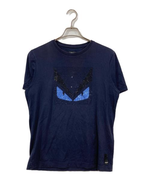FENDI（フェンディ）FENDI (フェンディ) 18ss モンスターアイ ラインストーン 半袖Tシャツ ネイビー サイズ:48の古着・服飾アイテム