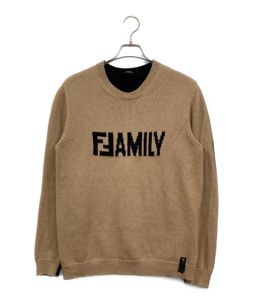 FENDI（フェンディ）FENDI (フェンディ) 18AW 刺繍レタリングニットセーター ベージュ×ネイビー サイズ:50の古着・服飾アイテム