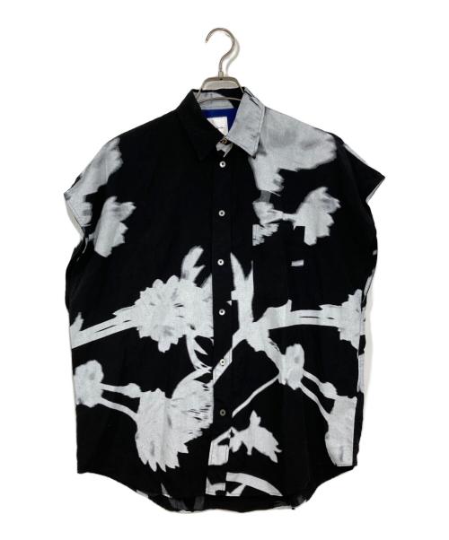 PAUL SMITH（ポールスミス）Paul Smith (ポールスミス) SCREEN FLORALノースリーブシャツ ブラック×ホワイト サイズ:Sの古着・服飾アイテム
