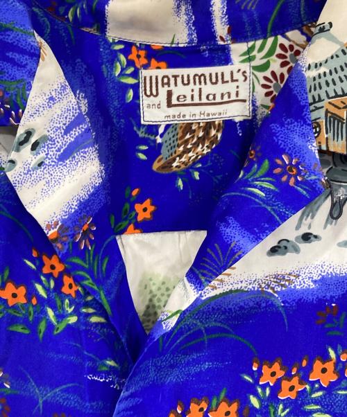 WATUMULL'S Leilani（ワットムルズ レイラニ）WATUMULL'S Leilani (ワットムルズ レイラニ) ヴィンテージハワイアンシャツ ブルー サイズ:実寸サイズ参照の古着・服飾アイテム