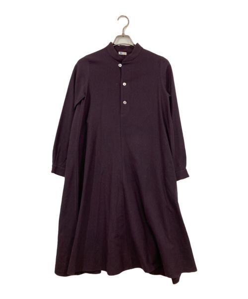 vm（ヴーム）vm (ヴーム) コットンウールバンドカラーシャツワンピース パープルの古着・服飾アイテム