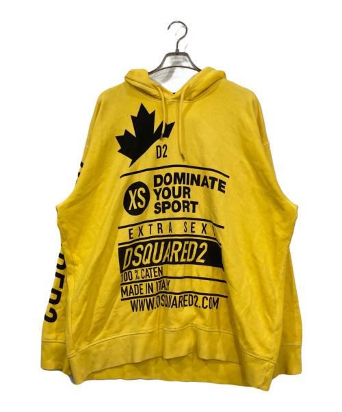 DSQUARED2（ディースクエアード）DSQUARED2 (ディースクエアード) ロゴ 裏起毛 スウェットプルオーバーパーカー イエロー サイズ:XLの古着・服飾アイテム
