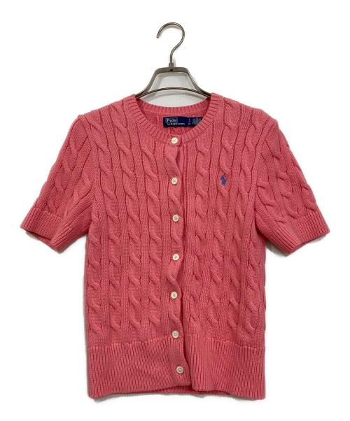 POLO RALPH LAUREN（ポロ・ラルフローレン）POLO RALPH LAUREN (ポロ・ラルフローレン) CABLE-KNIT SHORT-SLEEVE CARDIGAN/ケーブル半袖カーディガン ピンク サイズ:Sの古着・服飾アイテム