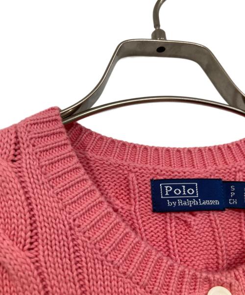 POLO RALPH LAUREN（ポロ・ラルフローレン）POLO RALPH LAUREN (ポロ・ラルフローレン) CABLE-KNIT SHORT-SLEEVE CARDIGAN/ケーブル半袖カーディガン ピンク サイズ:Sの古着・服飾アイテム