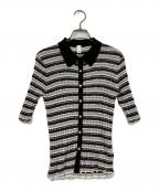 tgorトゴール）の古着「シアーボーダーニットポロ」｜ホワイト×ブラウン