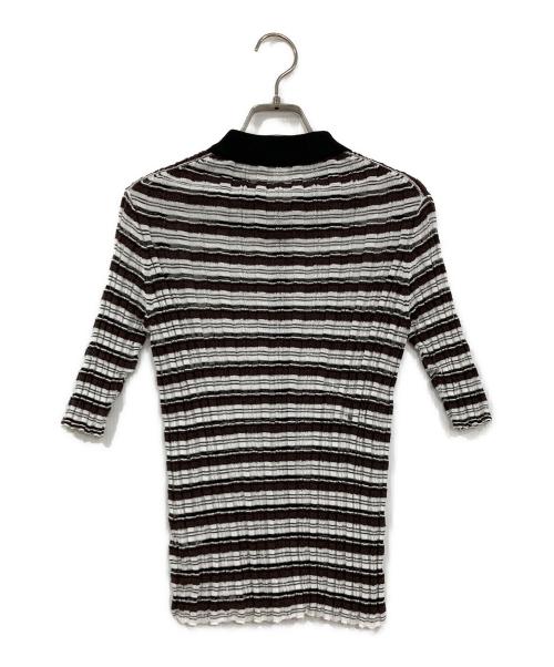 tgor（トゴール）tgor (トゴール) シアーボーダーニットポロ ホワイト×ブラウン サイズ:FREEの古着・服飾アイテム