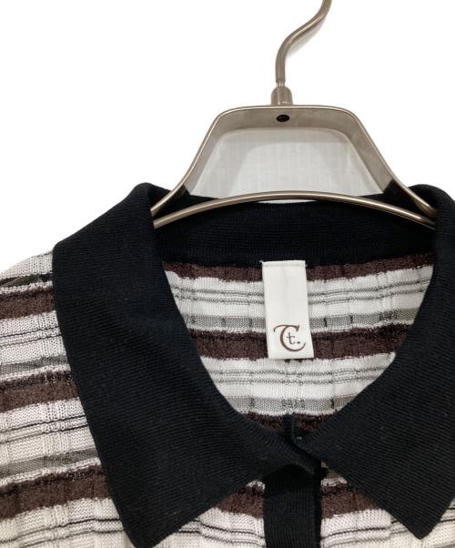 tgor（トゴール）tgor (トゴール) シアーボーダーニットポロ ホワイト×ブラウン サイズ:FREEの古着・服飾アイテム