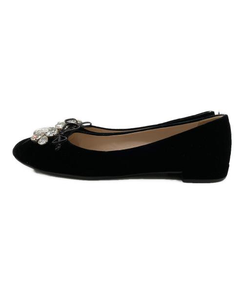 MIU MIU（ミュウミュウ）MIU MIU (ミュウミュウ) ビジューフラットパンプス ブラック サイズ:37 1/2の古着・服飾アイテム