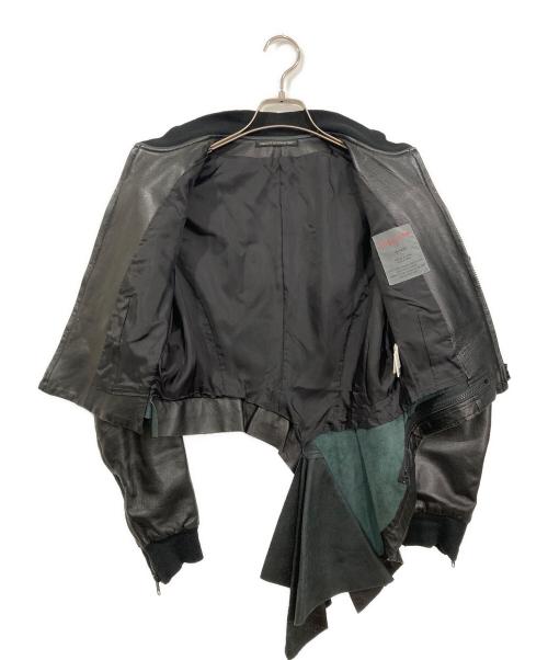 yohji yamamoto+noir（ヨウジヤマモトプリュスノアール）yohji yamamoto+Noir (ヨウジヤマモトプリュスノアール) アシンメトリーラムレザーMA-1ジャケット ブラック サイズ:1の古着・服飾アイテム