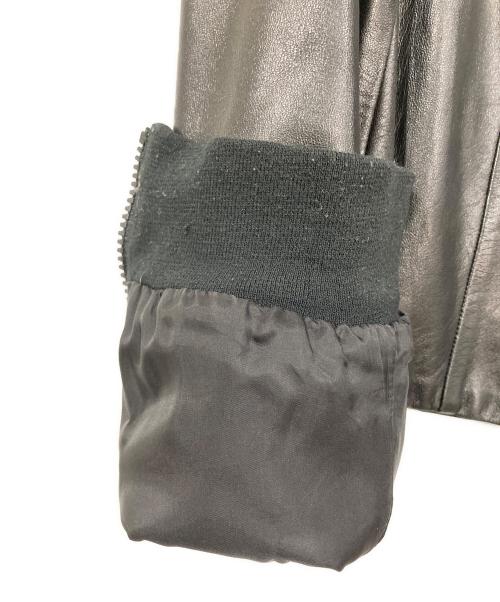 yohji yamamoto+noir（ヨウジヤマモトプリュスノアール）yohji yamamoto+Noir (ヨウジヤマモトプリュスノアール) アシンメトリーラムレザーMA-1ジャケット ブラック サイズ:1の古着・服飾アイテム