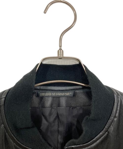 yohji yamamoto+noir（ヨウジヤマモトプリュスノアール）yohji yamamoto+Noir (ヨウジヤマモトプリュスノアール) アシンメトリーラムレザーMA-1ジャケット ブラック サイズ:1の古着・服飾アイテム