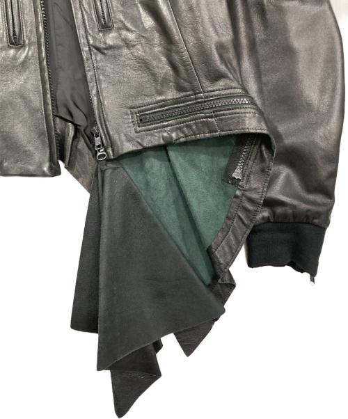 yohji yamamoto+noir（ヨウジヤマモトプリュスノアール）yohji yamamoto+Noir (ヨウジヤマモトプリュスノアール) アシンメトリーラムレザーMA-1ジャケット ブラック サイズ:1の古着・服飾アイテム
