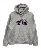 stussyステューシー）の古着「COLLEGIATE FLORAL HOODIE/プルオーバーパーカー」｜グレー