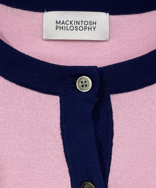 MACKINTOSH PHILOSOPHY（マッキントッシュ フィロソフィー）MACKINTOSH PHILOSOPHY (マッキントッシュ フィロソフィー) バイカラートリムクルーネックカーディガン ピンク サイズ:38の古着・服飾アイテム