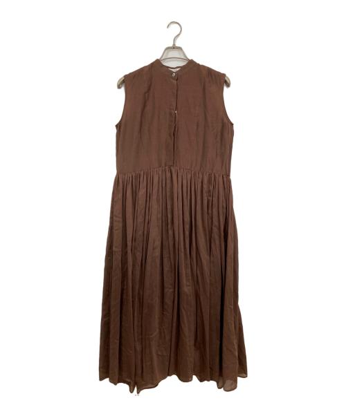 Whim Gazette（ウィムガゼット）Whim Gazette (ウィムガゼット) シルクローンギャザーワンピース ブラウン サイズ:38の古着・服飾アイテム