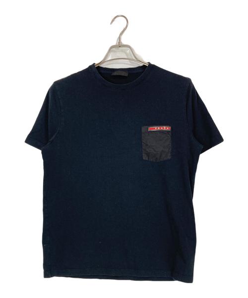 PRADA SPORTS（プラダスポーツ）PRADA SPORTS (プラダスポーツ) ナイロン切替 ラバーロゴ クルーネック半袖Tシャツ ブラック サイズ:SIZE Lの古着・服飾アイテム