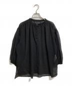 23区ニジュウサンク）の古着「【洗える】ドットフロッキー ボリュームスリーブ ブラウス」｜ブラック