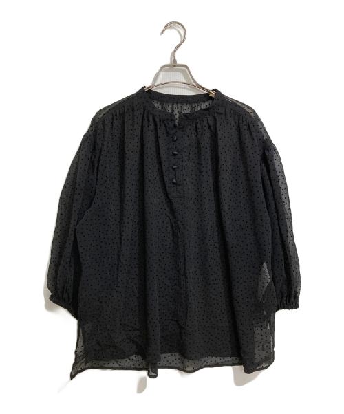23区（ニジュウサンク）23区 (ニジュウサンク) 【洗える】ドットフロッキー ボリュームスリーブ ブラウス ブラック サイズ:SIZE 38 未使用品の古着・服飾アイテム