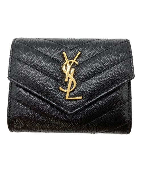 Saint Laurent Paris（サンローランパリ）Saint Laurent Paris (サンローランパリ) Vステッチコンパクトウォレット ブラックの古着・服飾アイテム
