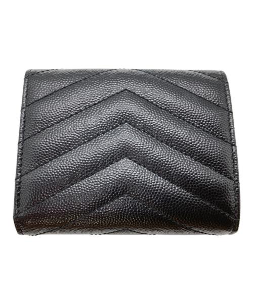 Saint Laurent Paris（サンローランパリ）Saint Laurent Paris (サンローランパリ) Vステッチコンパクトウォレット ブラックの古着・服飾アイテム