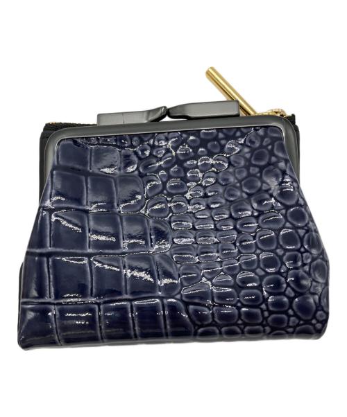 pomtata（ポンタタ）POMTATA (ポンタタ) クロコ型押しがま口二つ折り財布 ネイビーの古着・服飾アイテム