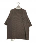 COMOLIコモリ）の古着「サマーウールボーダーTシャツボーダーTシャツ」｜ブラック×ベージュ