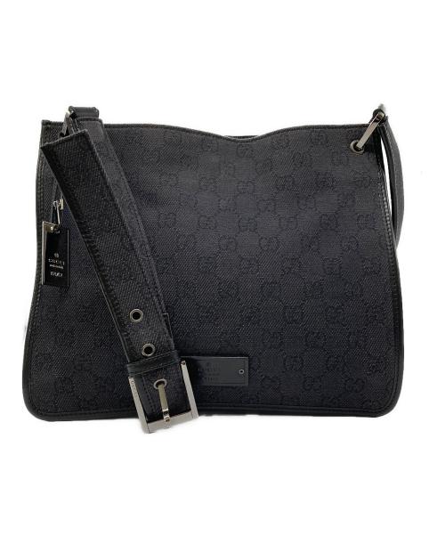 GUCCI（グッチ）GUCCI (グッチ) キャンバスショルダーバッグ ブラックの古着・服飾アイテム